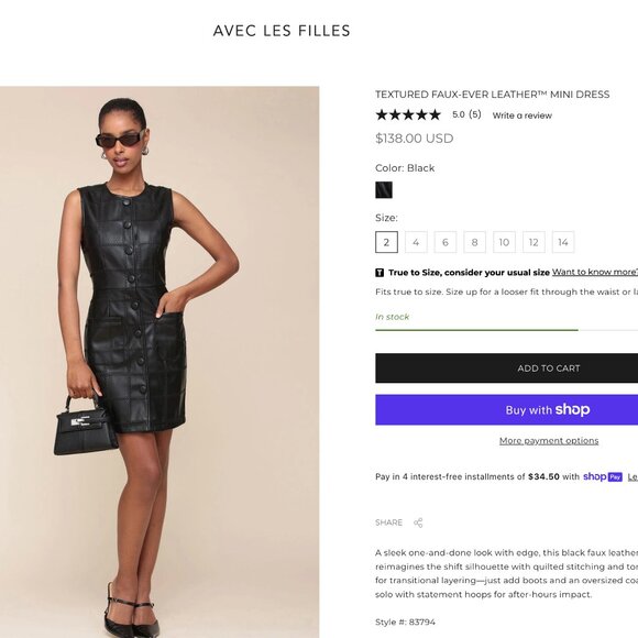 NWT AVEC LES FILLES | Textured Faux-Ever Leather Mini Dress - Picture 16 of 17